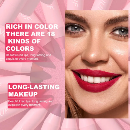 18-Colors Lipstick Pencil Waterproof Sexy Red Matte Contour Tint Lipstick Lasting Non-stick Cup Lipliner Pen Lip Makeup Cosmetic - Merit Sell