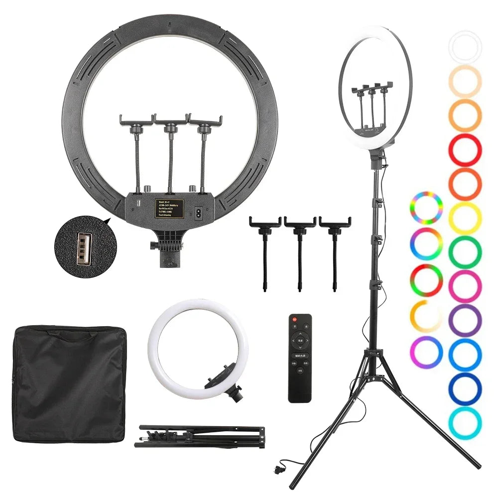 18 Inch 45cm Selfie RGB Ring Light with Tripod Usb Rechargeable LED Light, Dimmable, for Photo Studio - Merit Sell