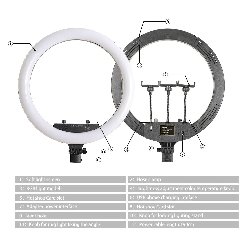 18 Inch 45cm Selfie RGB Ring Light with Tripod Usb Rechargeable LED Light, Dimmable, for Photo Studio - Merit Sell