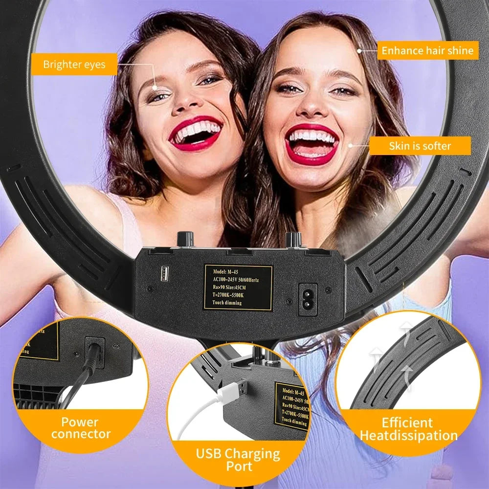 18 Inch 45cm Selfie RGB Ring Light with Tripod Usb Rechargeable LED Light, Dimmable, for Photo Studio - Merit Sell