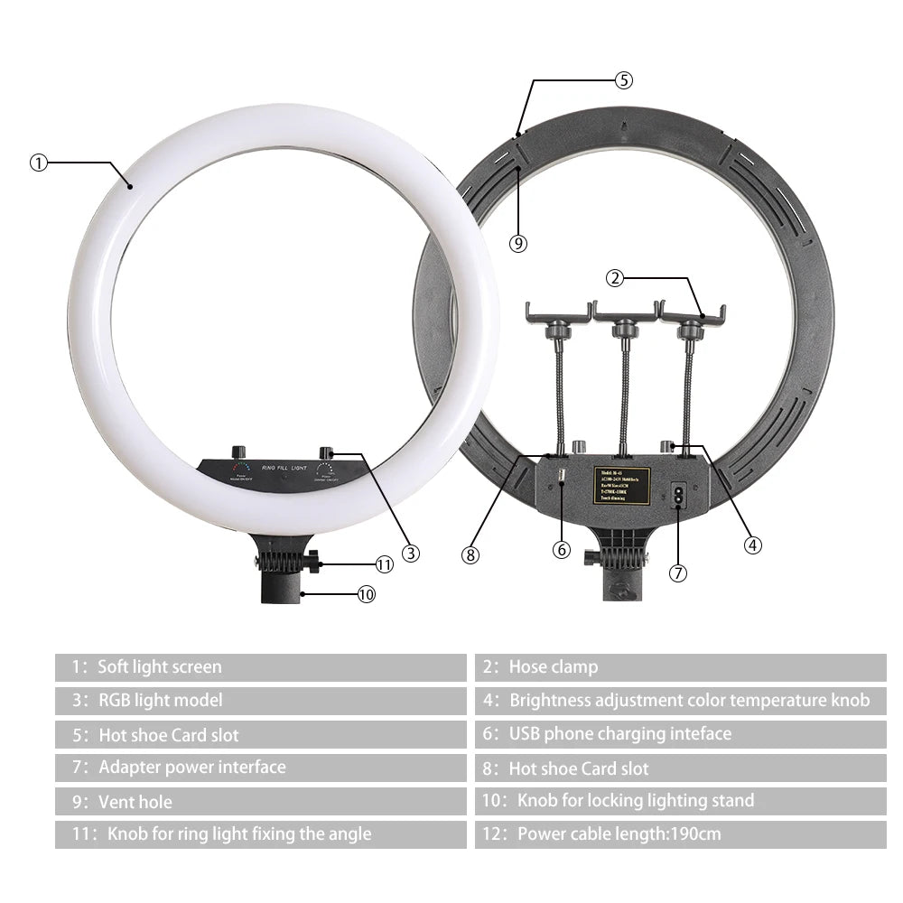 18 Inch 45cm Selfie RGB Ring Light with Tripod Usb Rechargeable LED Light, Dimmable, for Photo Studio - Merit Sell