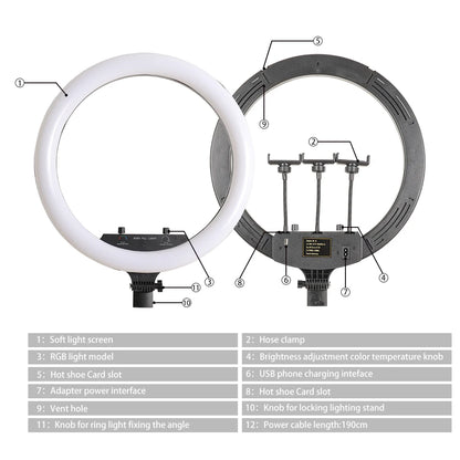 18 Inch 45cm Selfie RGB Ring Light with Tripod Usb Rechargeable LED Light, Dimmable, for Photo Studio - Merit Sell