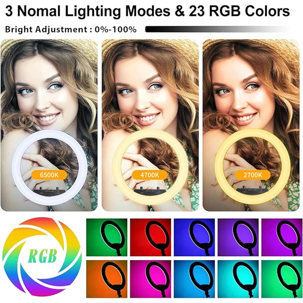 18 Inch 45cm Selfie RGB Ring Light with Tripod Usb Rechargeable LED Light, Dimmable, for Photo Studio - Merit Sell