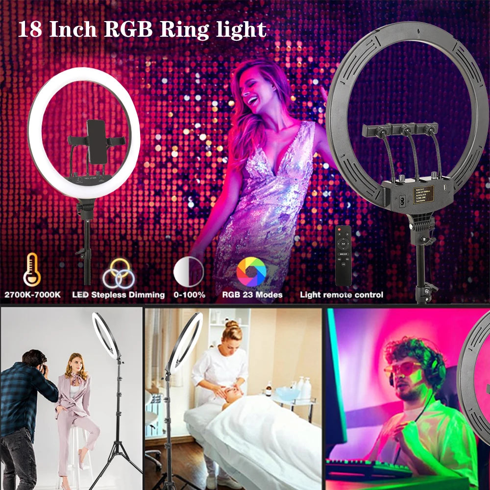18 Inch 45cm Selfie RGB Ring Light with Tripod Usb Rechargeable LED Light, Dimmable, for Photo Studio - Merit Sell