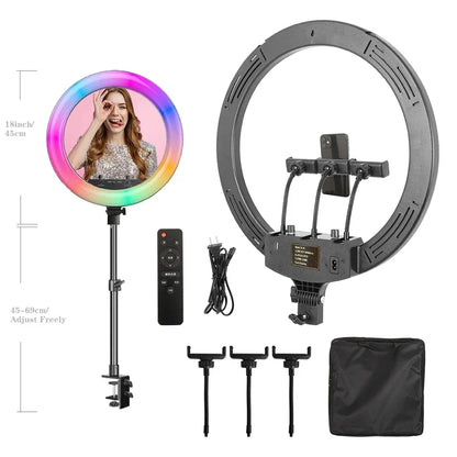18 Inch 45cm Selfie RGB Ring Light with Tripod Usb Rechargeable LED Light, Dimmable, for Photo Studio - Merit Sell