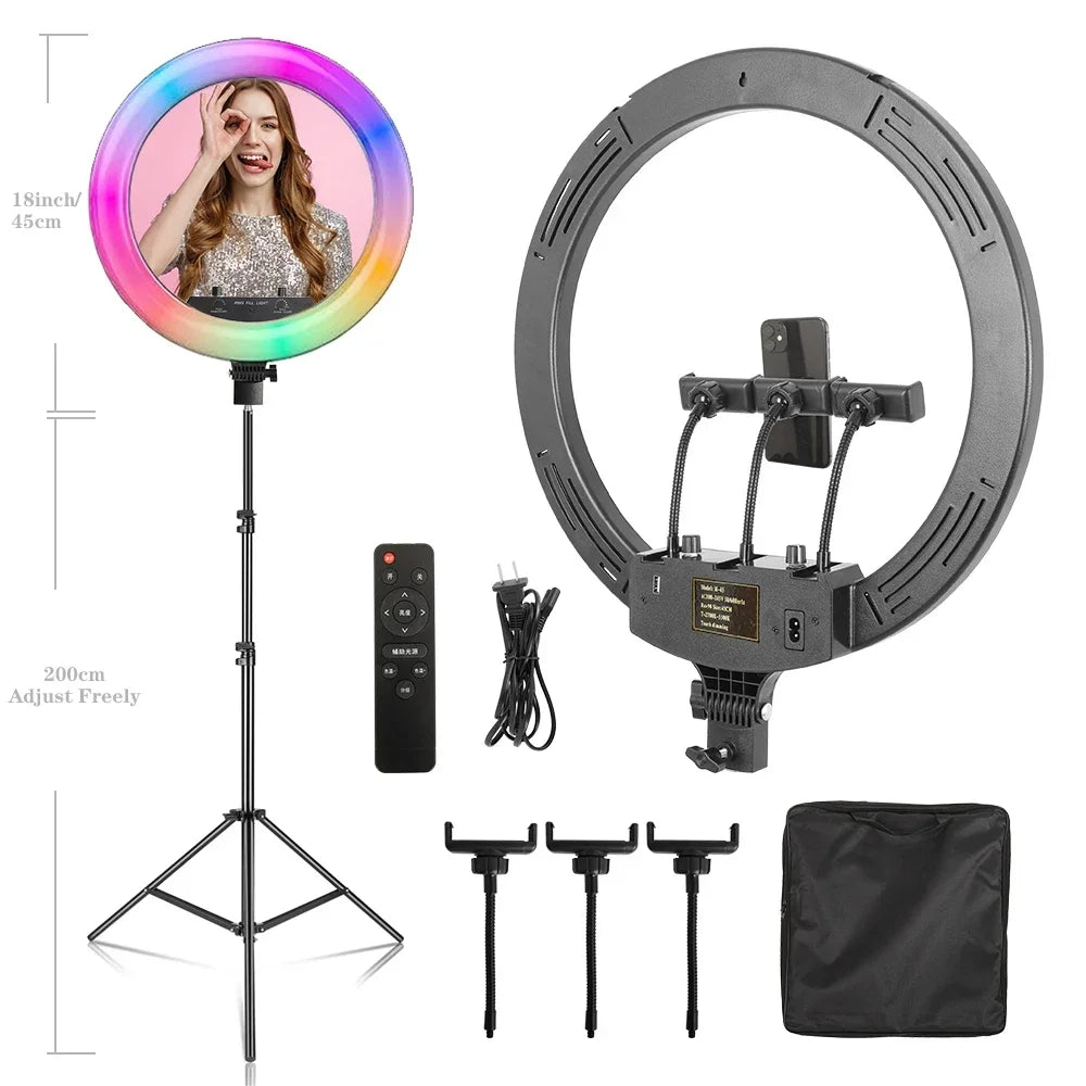 18 Inch 45cm Selfie RGB Ring Light with Tripod Usb Rechargeable LED Light, Dimmable, for Photo Studio - Merit Sell
