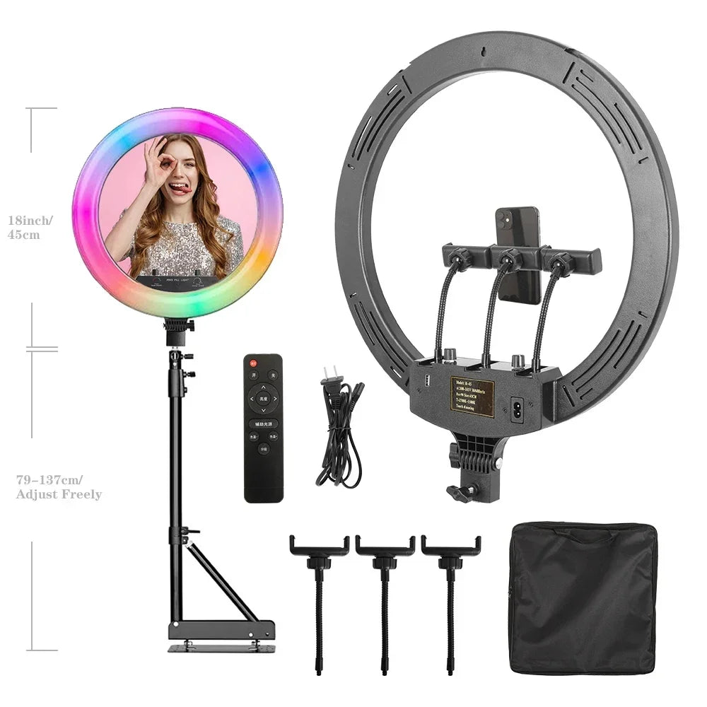 18 Inch 45cm Selfie RGB Ring Light with Tripod Usb Rechargeable LED Light, Dimmable, for Photo Studio - Merit Sell