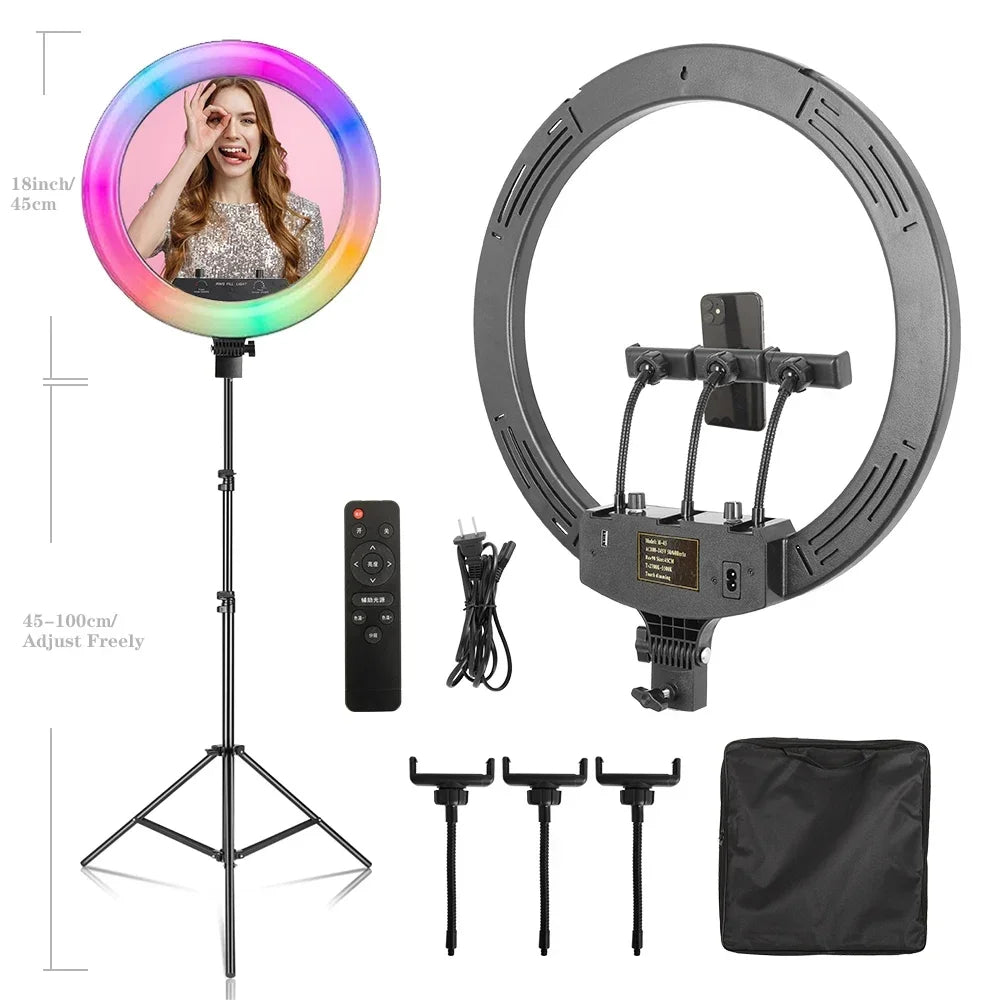 18 Inch 45cm Selfie RGB Ring Light with Tripod Usb Rechargeable LED Light, Dimmable, for Photo Studio - Merit Sell