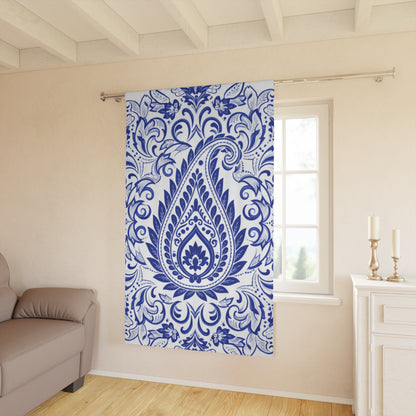 Blue Paisley Window Curtain - Boho Floral Drapery Panel