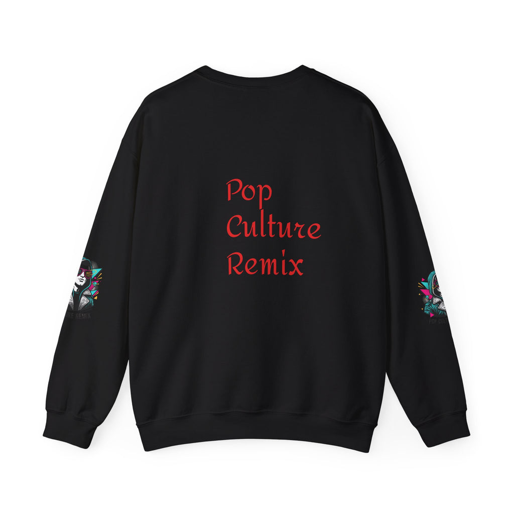 Pop Culture Remix Crewneck Sweatshirt — Retro Neon Hoodie Graphic