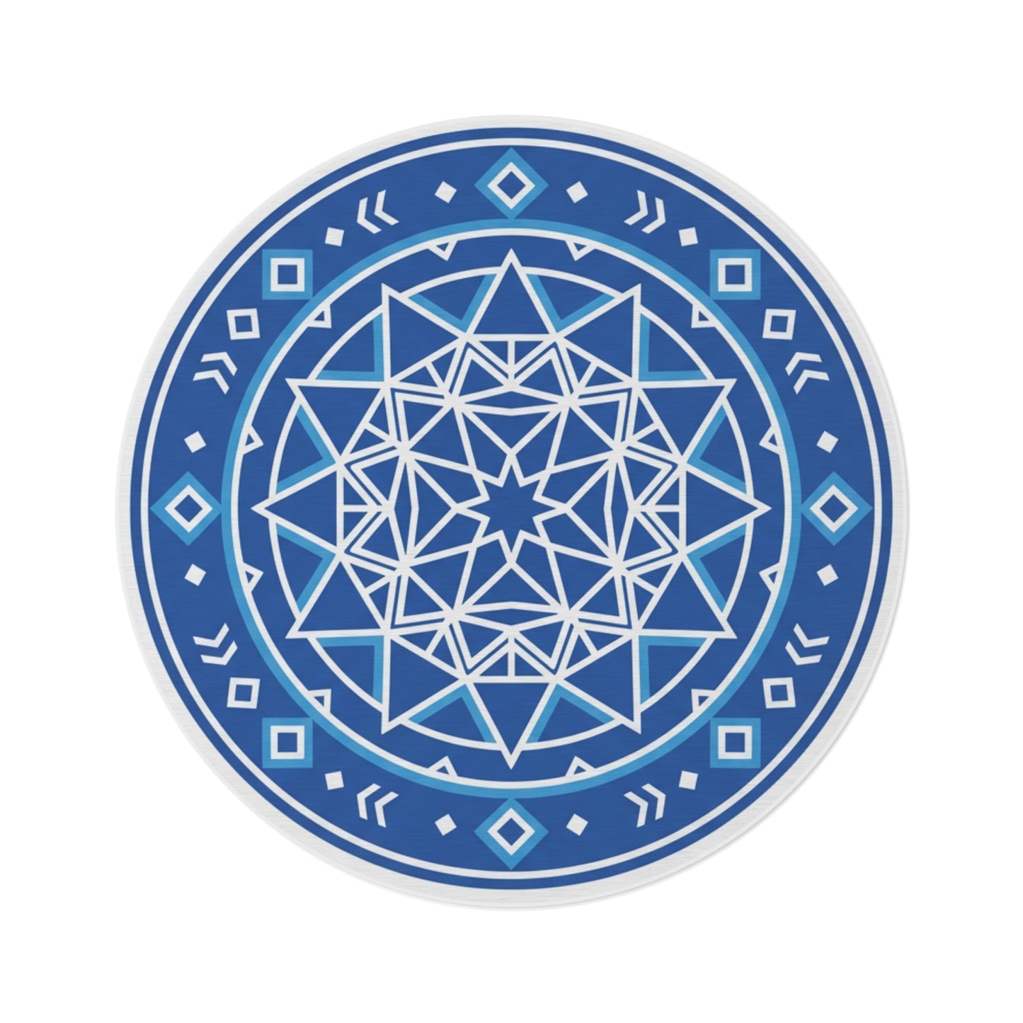 Blue Mandala Round Rug — Geometric Boho Accent Floor Mat