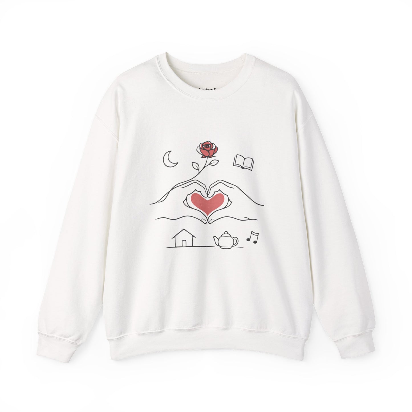 Crewneck Sweatshirt — Heart Hands Rose Illustration (Cozy Home & Self‑Care Vibe)