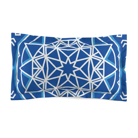 Geometric Star Blue Pillow Sham — Moroccan-Inspired Microfiber Throw Pillowcase Merit Sell