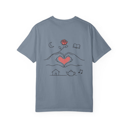 Heart Hands Graphic T-Shirt — Cozy Home, Tea & Book Love Design