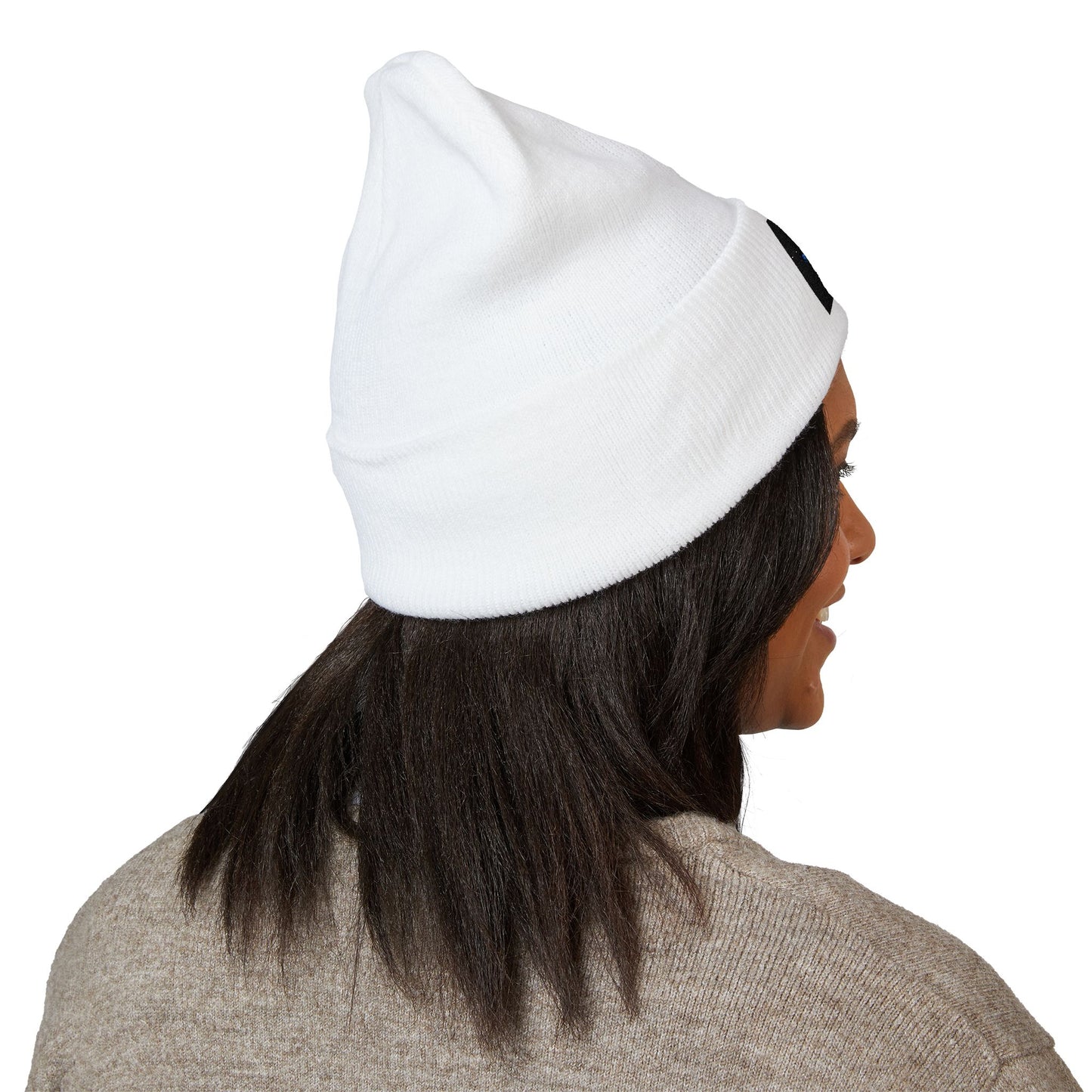 Classic Cuffed Beanie — Embroidered 'Never Stop' Blue Patch Winter Hat