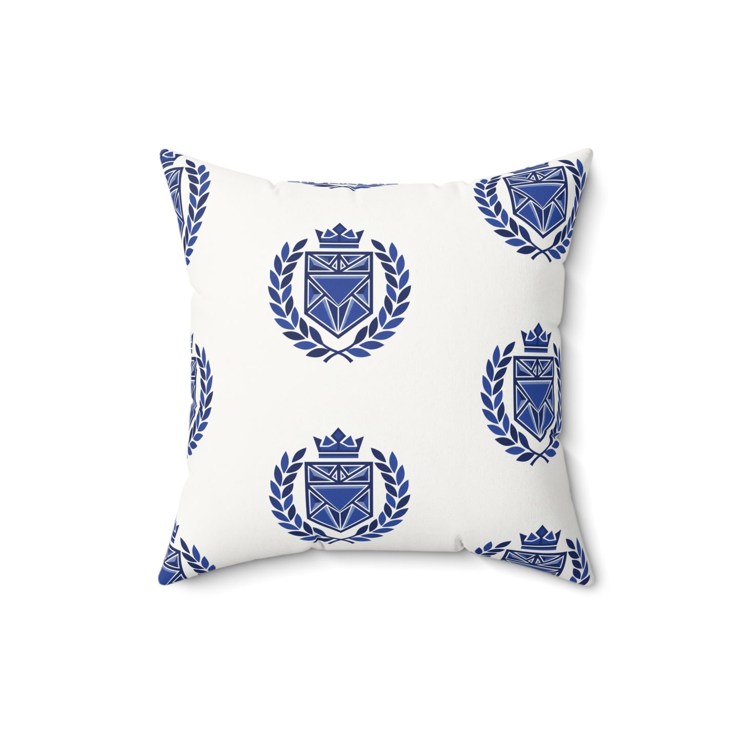Crested Faux Suede Square Pillow – Navy Laurel Emblem Decorative Throw