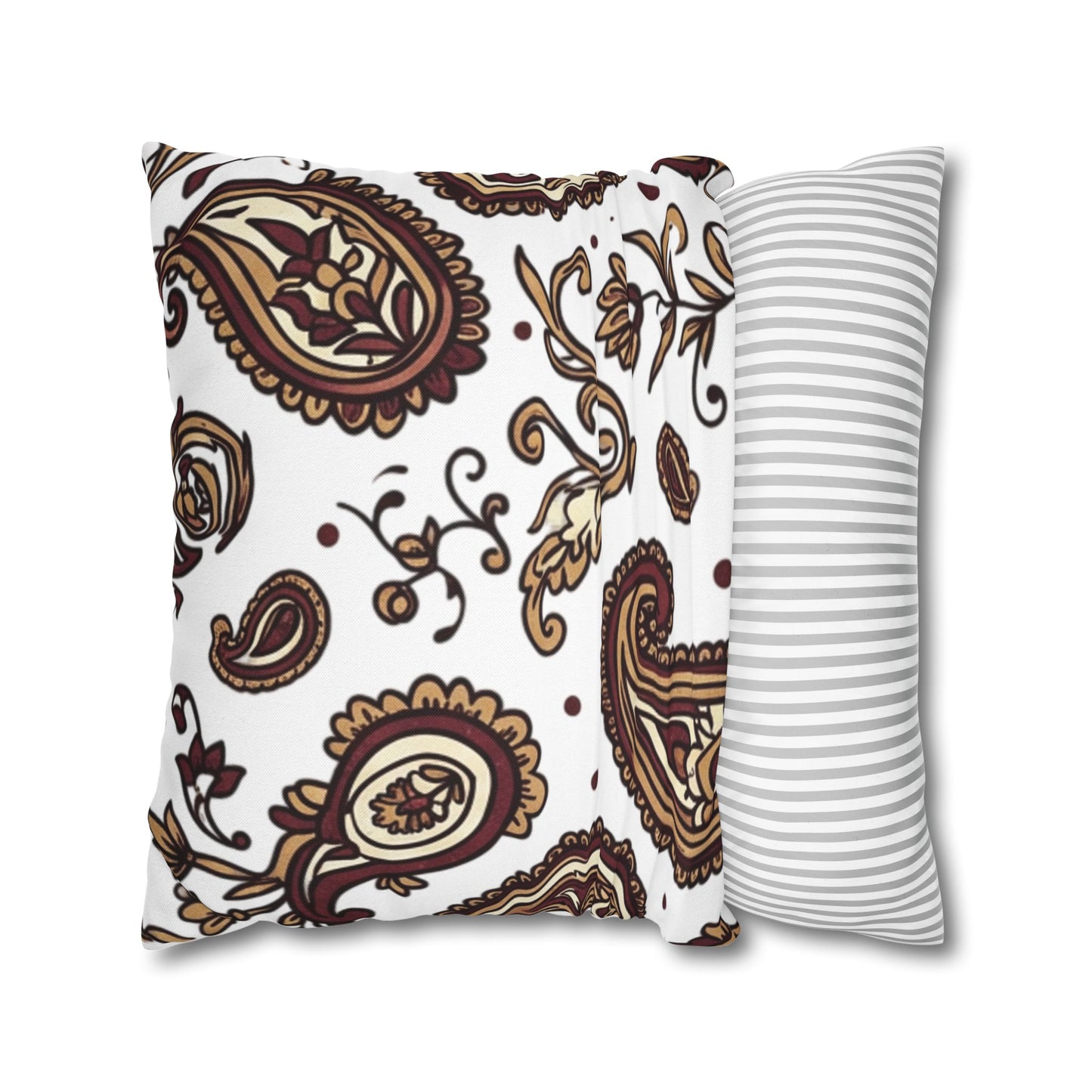 Paisley Pattern Decorative Pillow Cover — Brown & Gold Square Throw Pillowcase