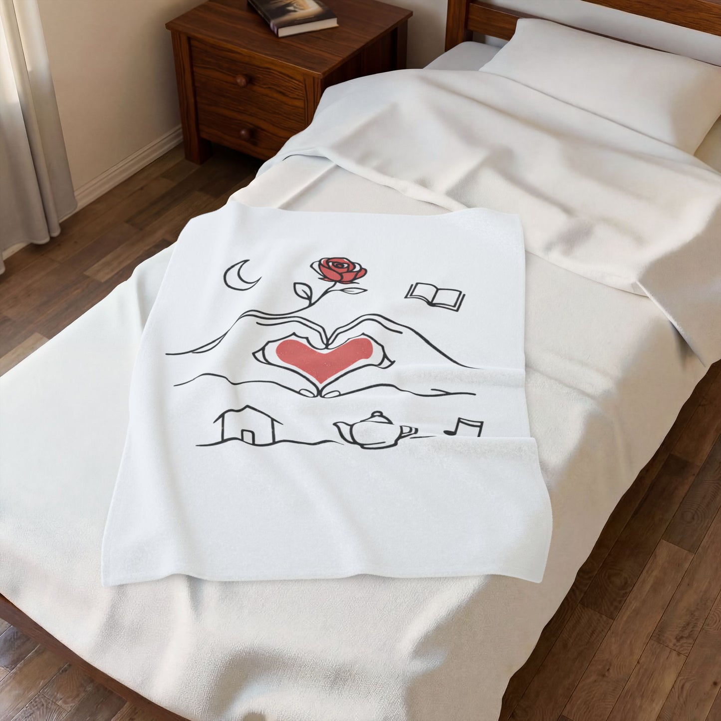 Plush Blanket — Cozy Heart & Home Illustration Velveteen Throw
