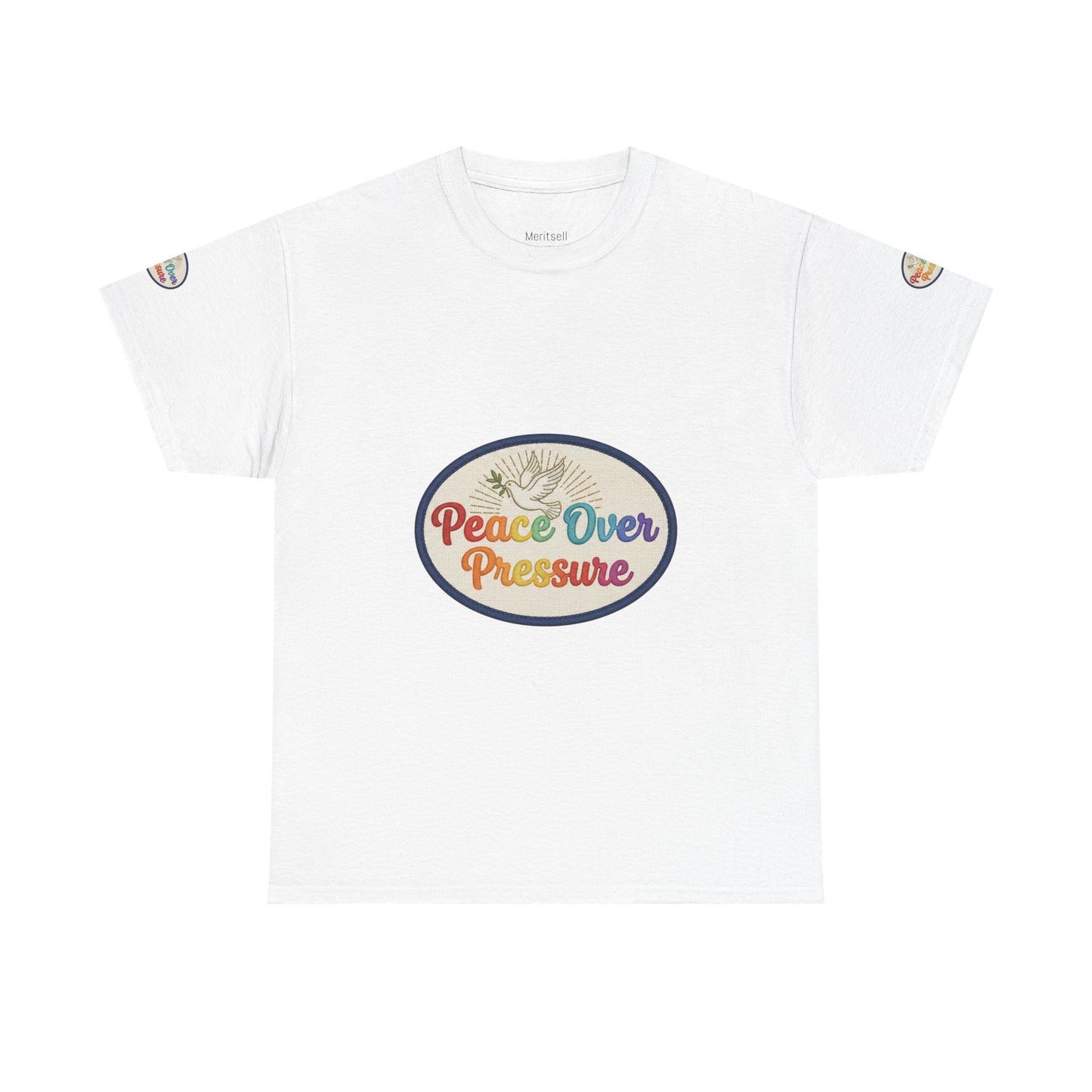 Peace Over Pressure T-Shirt — Retro Rainbow Dove Tee