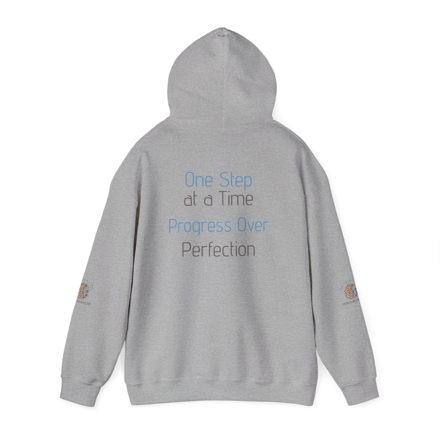 Hoodie — 'One Step at a Time' Brain & Flowers Motivational Pullover