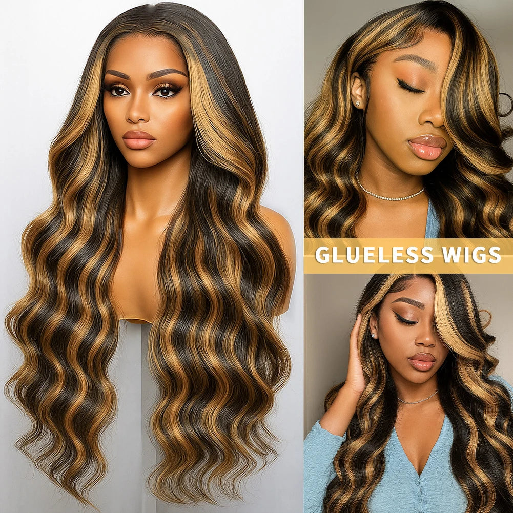 1B30 Gradient color Half wig Human Hair Body Wave Loose Wave Full Machine Made Body wave human hair wigs For Women - Merit Sell