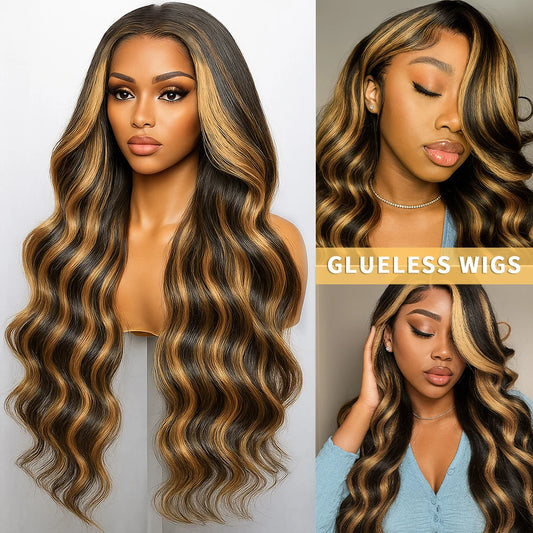 1B30 Gradient color Half wig Human Hair Body Wave Loose Wave Full Machine Made Body wave human hair wigs For Women - Merit Sell