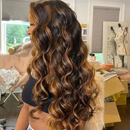 1B30 Gradient color Half wig Human Hair Body Wave Loose Wave Full Machine Made Body wave human hair wigs For Women - Merit Sell