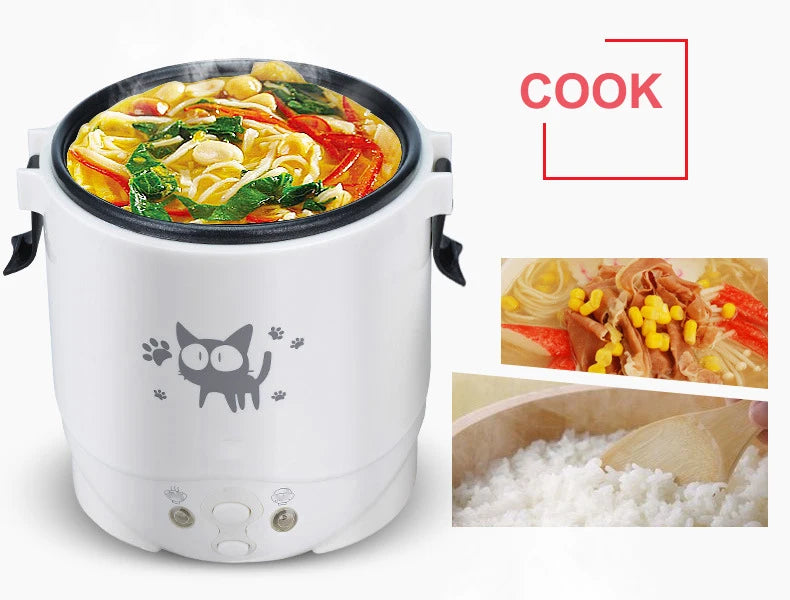 1L Car Mini Rice Cooker Multi-function Electric Water Food Heater Machine Lunch Box Warmer 2 Persons For Home Car SUV Truck - Merit Sell