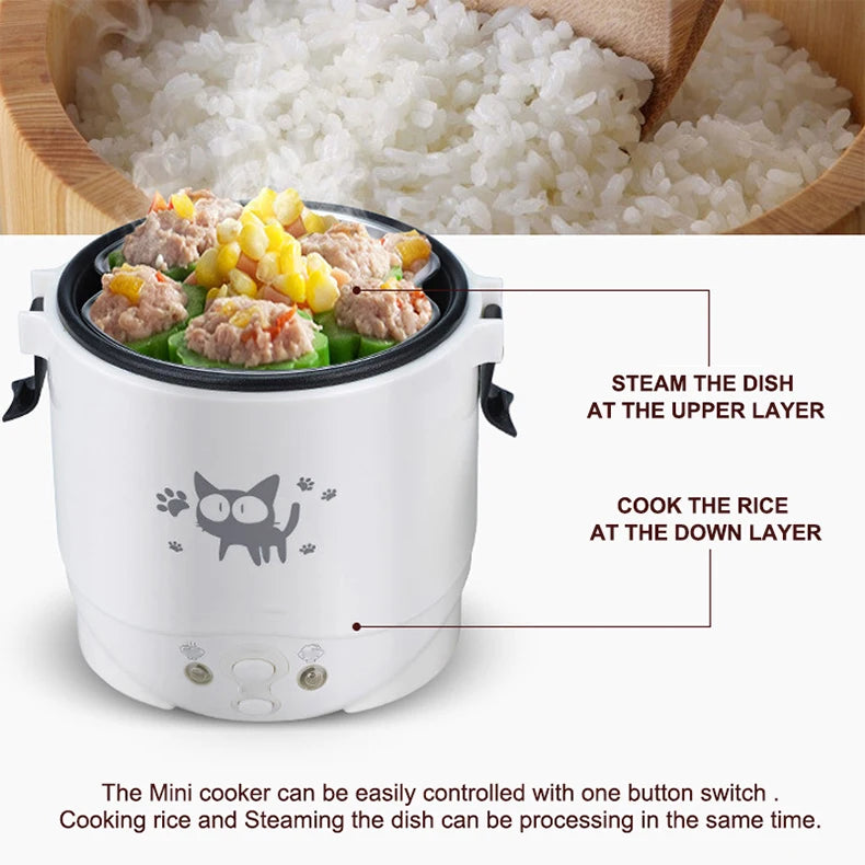 1L Car Mini Rice Cooker Multi-function Electric Water Food Heater Machine Lunch Box Warmer 2 Persons For Home Car SUV Truck - Merit Sell