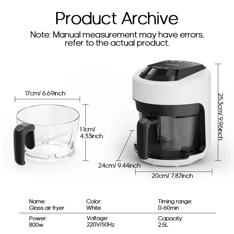 2.5L Air Fryer, Electric Hot fryer Oven Oilless Cooker with Touch Control & Nonstick Basket & Visible Window, Family Size - Merit Sell