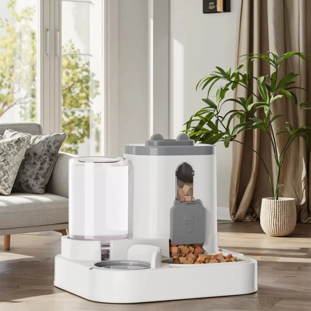 2 in 1 Automatic Pet Feeder and Water Dispenser Set Large Gravity Food Feeder Waterer for Small and Medium Cats Dogs - Merit Sell