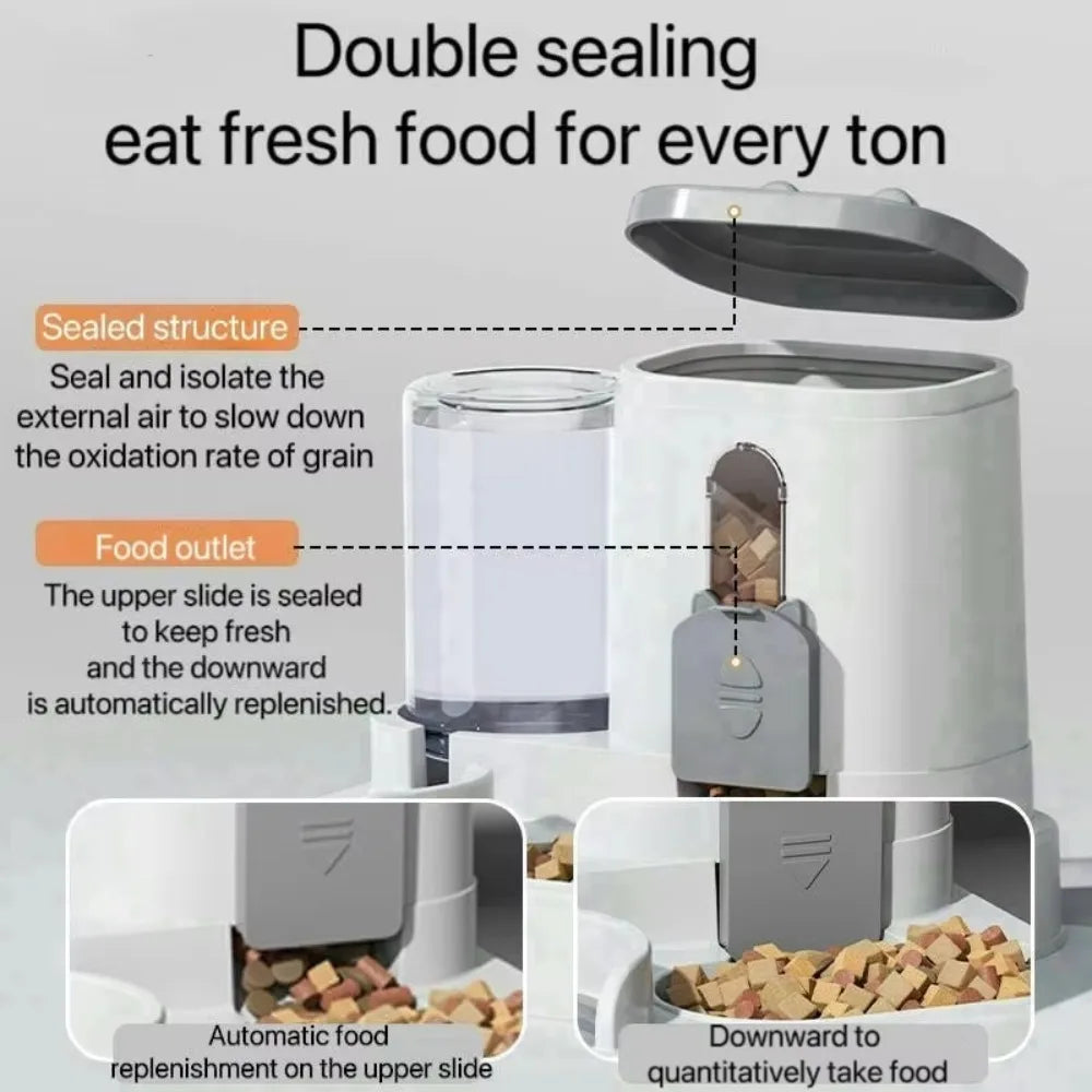 2 in 1 Automatic Pet Feeder and Water Dispenser Set Large Gravity Food Feeder Waterer for Small and Medium Cats Dogs - Merit Sell