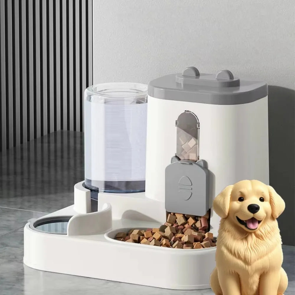 2 in 1 Automatic Pet Feeder and Water Dispenser Set Large Gravity Food Feeder Waterer for Small and Medium Cats Dogs - Merit Sell