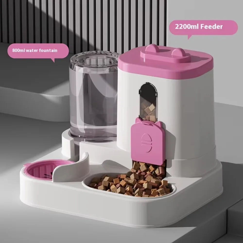 2 in 1 Automatic Pet Feeder and Water Dispenser Set Large Gravity Food Feeder Waterer for Small and Medium Cats Dogs - Merit Sell