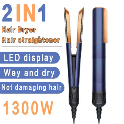 2-in-1 Professional Quick Dry Hair Dryer and Straightener Negative Ion Iron Long Lasting Styling Tool Wet and Dry Curling Iron - Merit Sell
