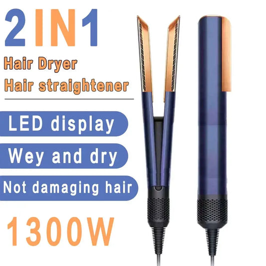 2-in-1 Professional Quick Dry Hair Dryer and Straightener Negative Ion Iron Long Lasting Styling Tool Wet and Dry Curling Iron - Merit Sell