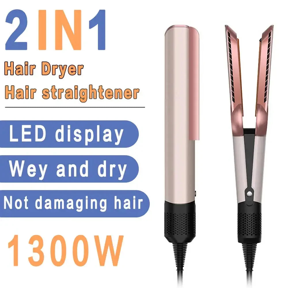2-in-1 Professional Quick Dry Hair Dryer and Straightener Negative Ion Iron Long Lasting Styling Tool Wet and Dry Curling Iron - Merit Sell
