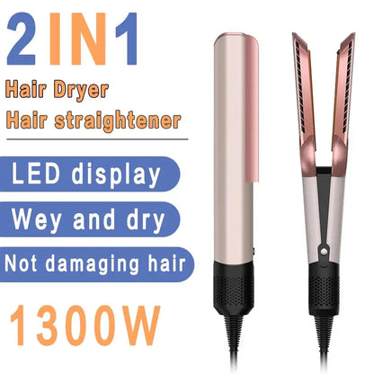 2-in-1 Professional Quick Dry Hair Dryer and Straightener Negative Ion Iron Long Lasting Styling Tool Wet and Dry Curling Iron - Merit Sell