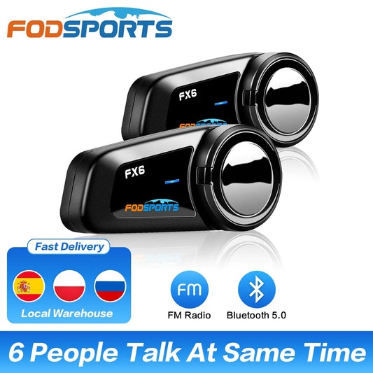 2 pcs Fodsports FX6 Helmet Bluetooth Intercom Motorcycle Wireless Helmet Headset Interphone,6 Riders,FM - Merit Sell