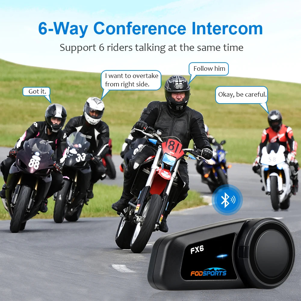 2 pcs Fodsports FX6 Helmet Bluetooth Intercom Motorcycle Wireless Helmet Headset Interphone,6 Riders,FM - Merit Sell