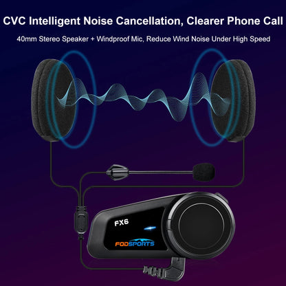 2 pcs Fodsports FX6 Helmet Bluetooth Intercom Motorcycle Wireless Helmet Headset Interphone,6 Riders,FM - Merit Sell