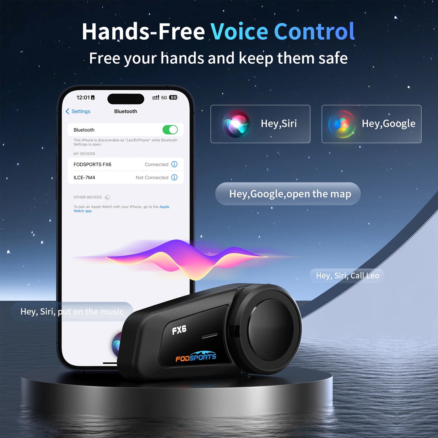 2 pcs Fodsports FX6 Helmet Bluetooth Intercom Motorcycle Wireless Helmet Headset Interphone,6 Riders,FM - Merit Sell