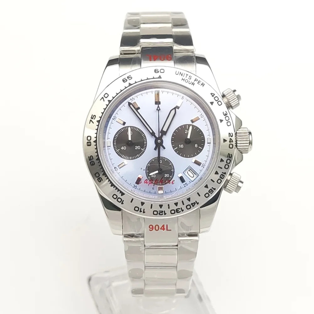 20 Colors dress 39mm Quartz Chronograph Sapphire Crystal Stainless Luminous Men's Watch VK63 Movement Calendar Strap - Merit Sell