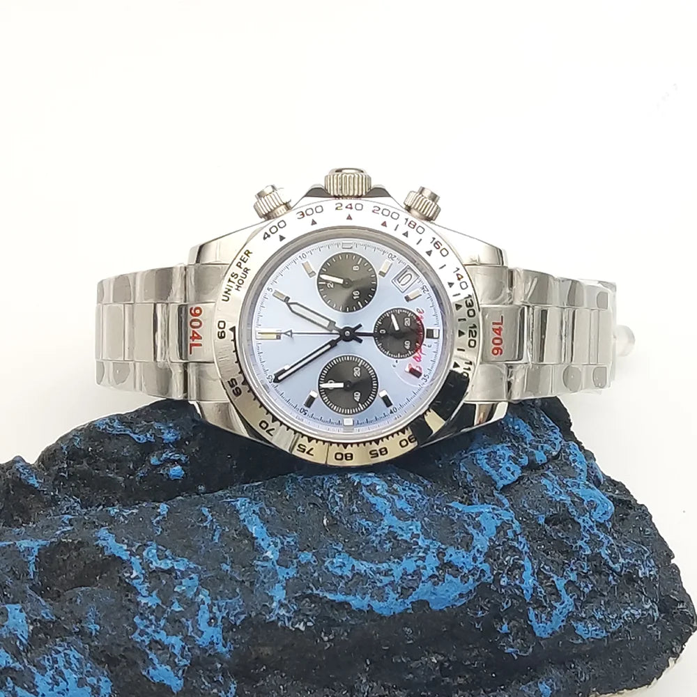 20 Colors dress 39mm Quartz Chronograph Sapphire Crystal Stainless Luminous Men's Watch VK63 Movement Calendar Strap - Merit Sell