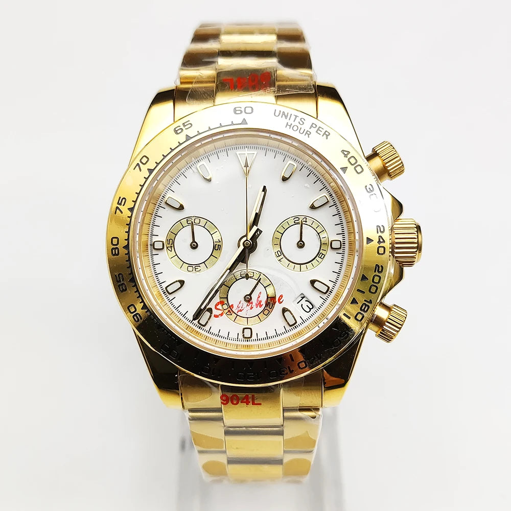 20 Colors dress 39mm Quartz Chronograph Sapphire Crystal Stainless Luminous Men's Watch VK63 Movement Calendar Strap - Merit Sell