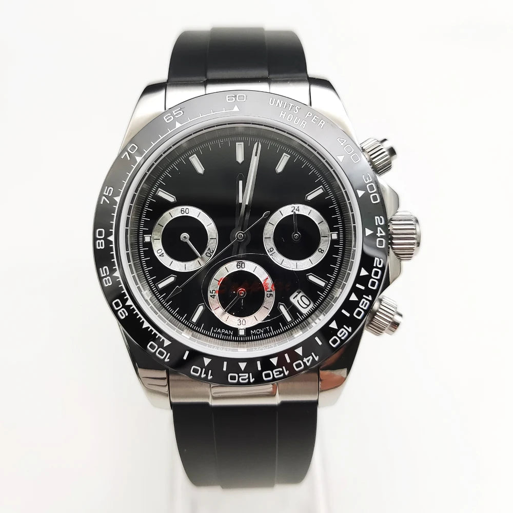 20 Colors dress 39mm Quartz Chronograph Sapphire Crystal Stainless Luminous Men's Watch VK63 Movement Calendar Strap - Merit Sell