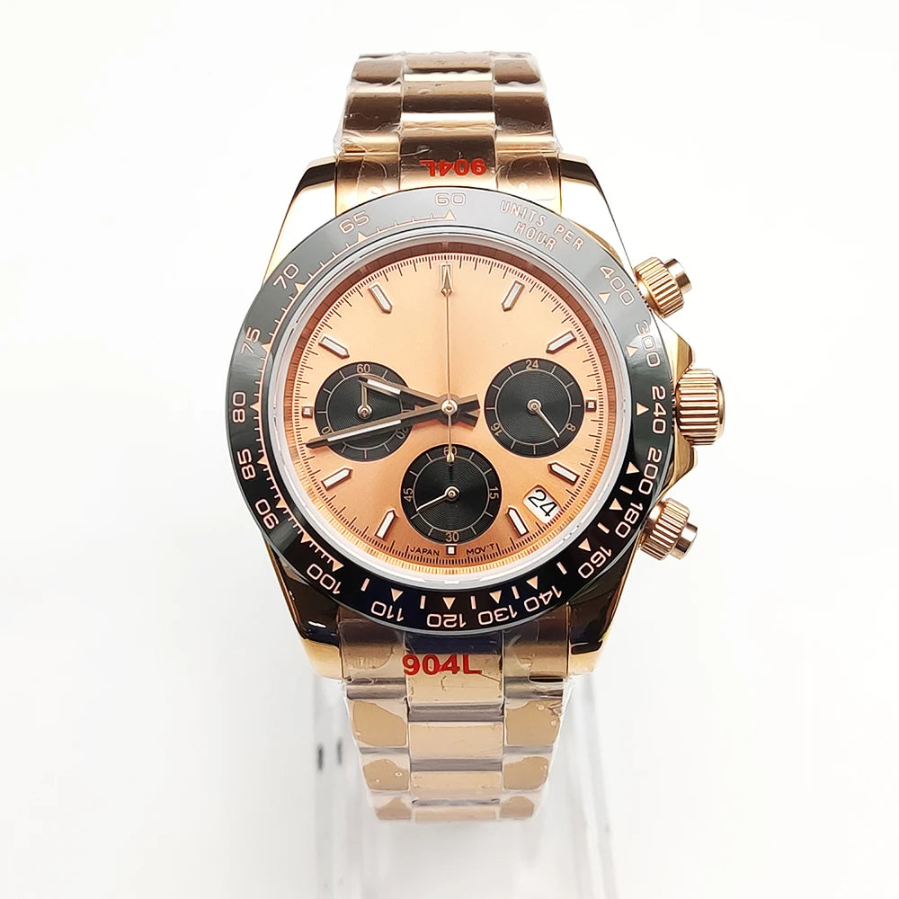 20 Colors dress 39mm Quartz Chronograph Sapphire Crystal Stainless Luminous Men's Watch VK63 Movement Calendar Strap - Merit Sell