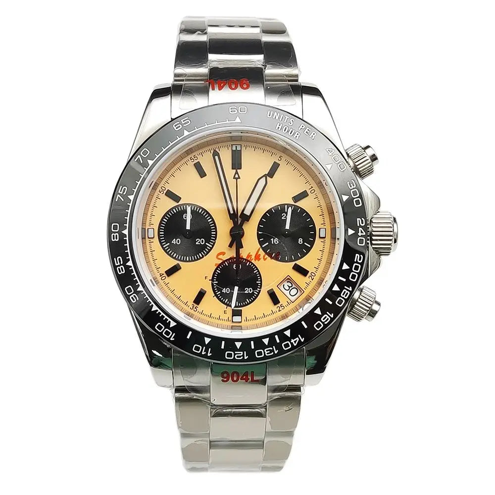 20 Colors dress 39mm Quartz Chronograph Sapphire Crystal Stainless Luminous Men's Watch VK63 Movement Calendar Strap - Merit Sell