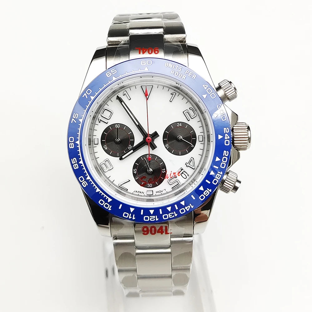 20 Colors dress 39mm Quartz Chronograph Sapphire Crystal Stainless Luminous Men's Watch VK63 Movement Calendar Strap - Merit Sell