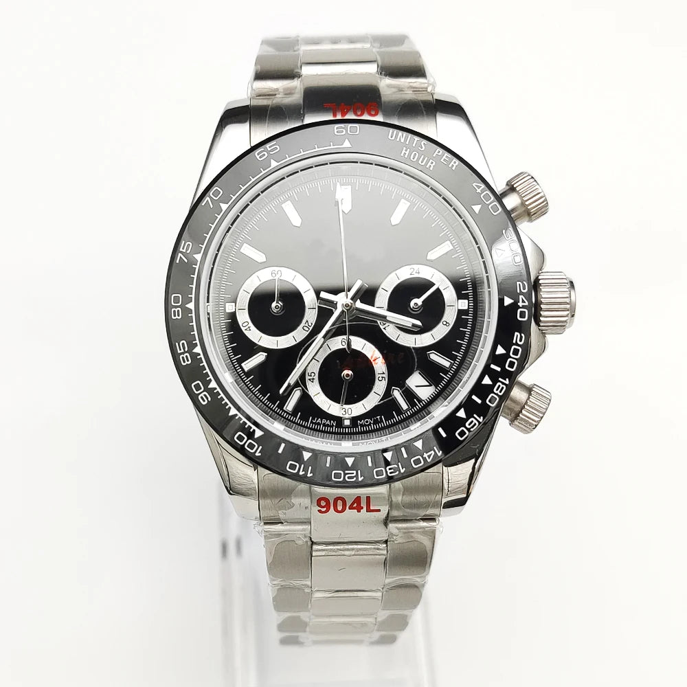 20 Colors dress 39mm Quartz Chronograph Sapphire Crystal Stainless Luminous Men's Watch VK63 Movement Calendar Strap - Merit Sell